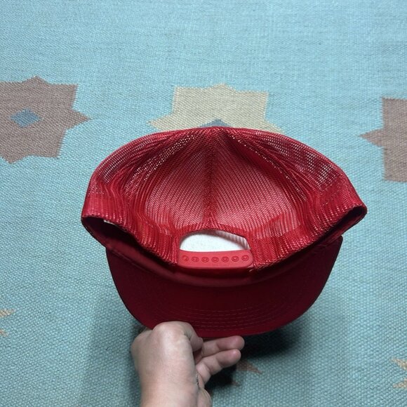 Vintage 80s 90s trucker hat mesh cap blank red snapback plain adjustable - Picture 4 of 8